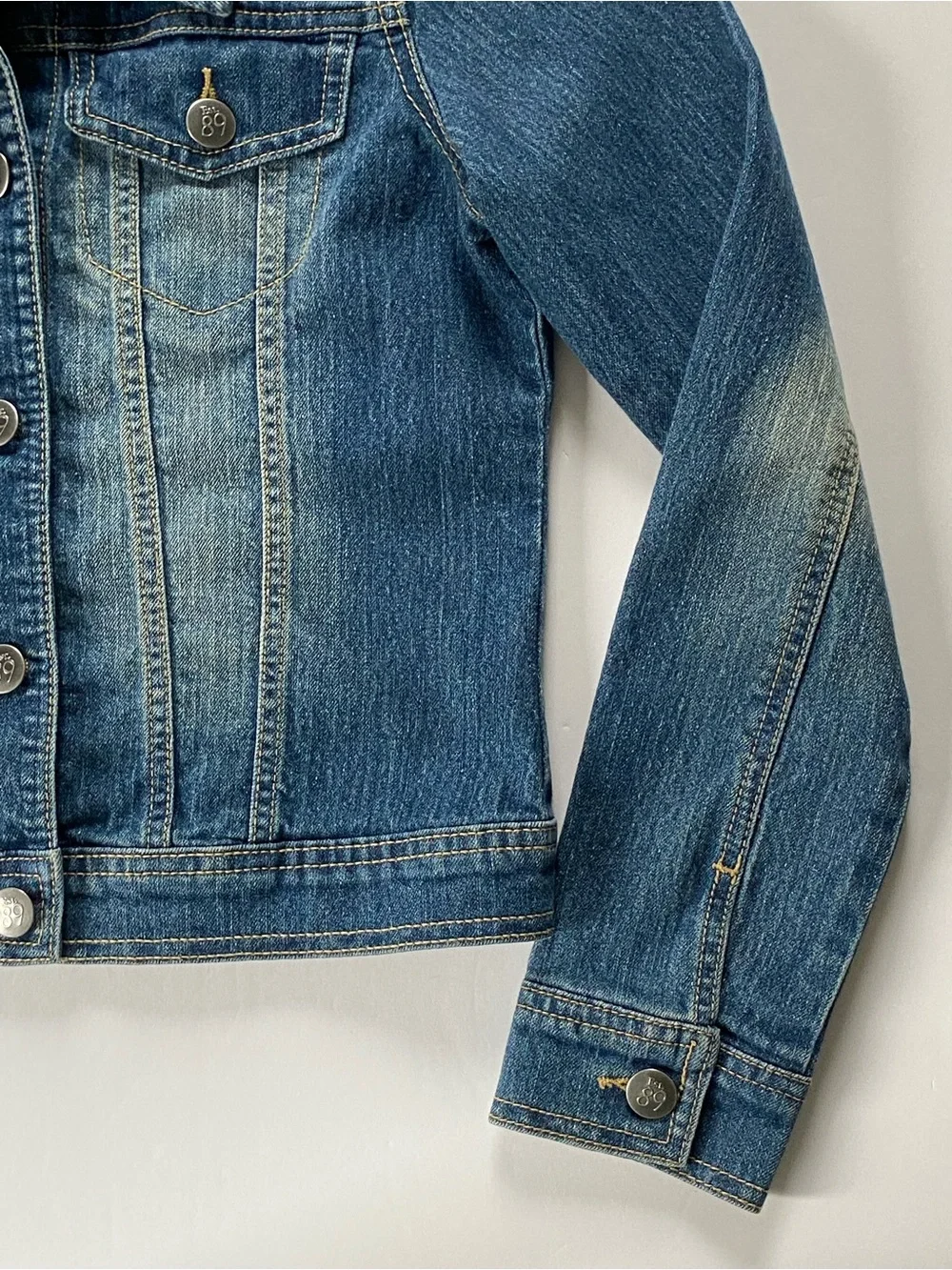 Jean Jacket Size 14 XL Girls Blue Denim Coat Pockets Size Distressed Look Jeans